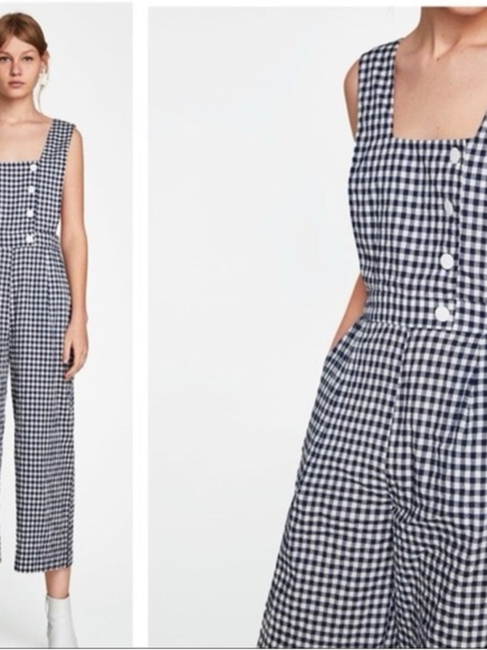 Zara Gingham Overall Jumpsuit in a navy blue and white Style: 2616/599/043/S